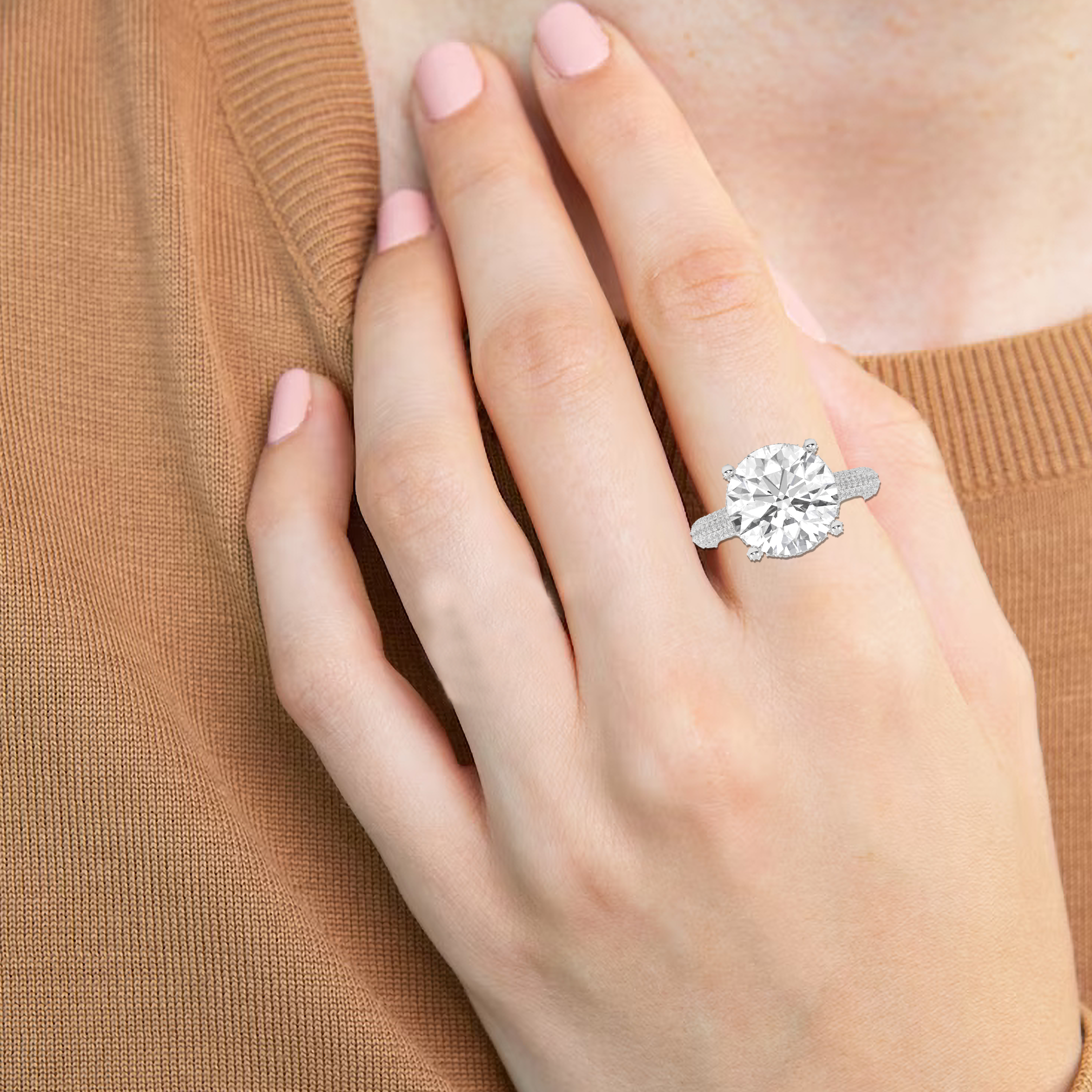 White Gold Studded 2.83 Carat Lab Grown Diamond Ring-E Color VS2 Clarity.